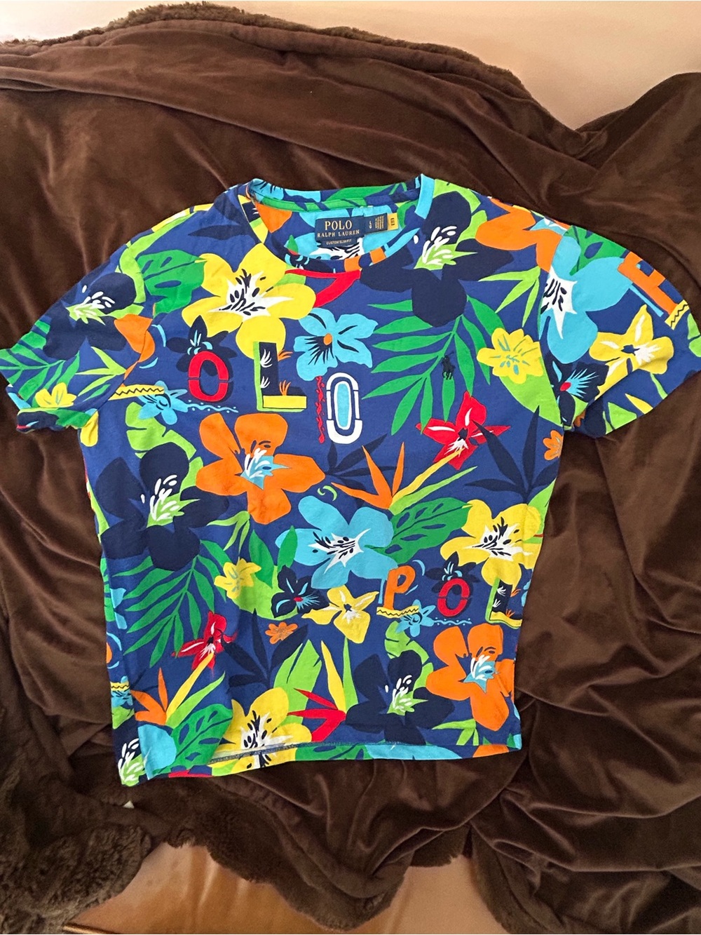 Ralph Lauren Navy Tropical Floral Short Sleeve Tee Women’s Large